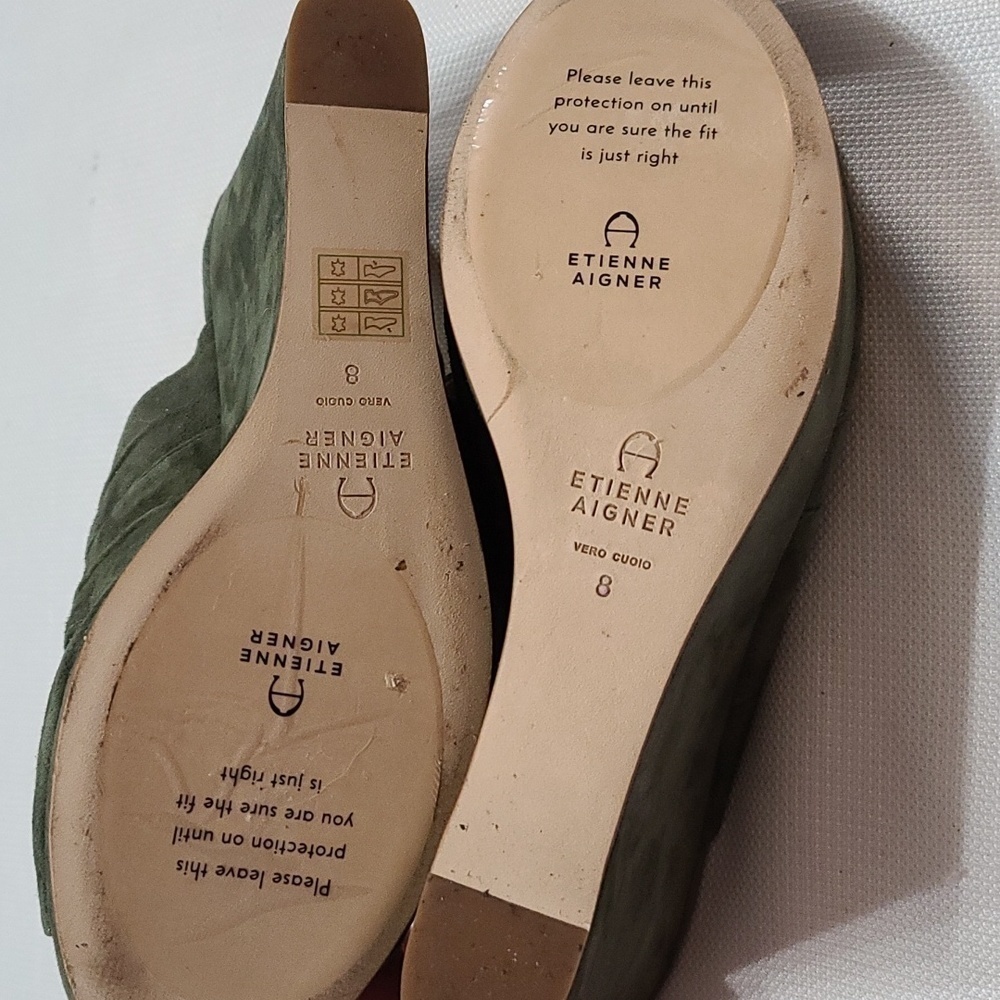 Etienne Aigner Womens Wedge Sandal Hunter Green Leather Knotted Straps Sz 8 NWOT - Picture 9 of 12